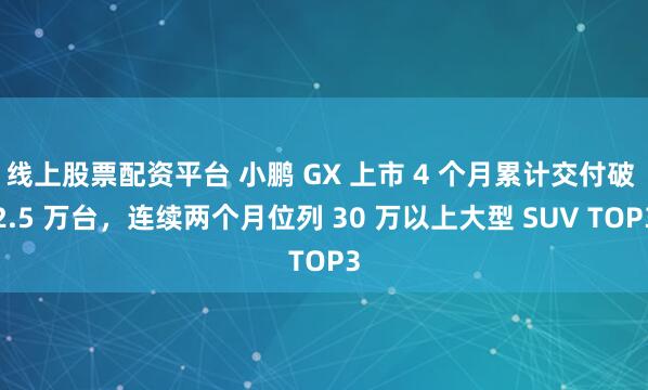 线上股票配资平台 小鹏 GX 上市 4 个月累计交付破 2.5 万台，连续两个月位列 30 万以上大型 SUV TOP3